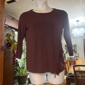 Ivanka Trump Women's Burgundy Top with Ruffle and Zipper Side Detail Size S